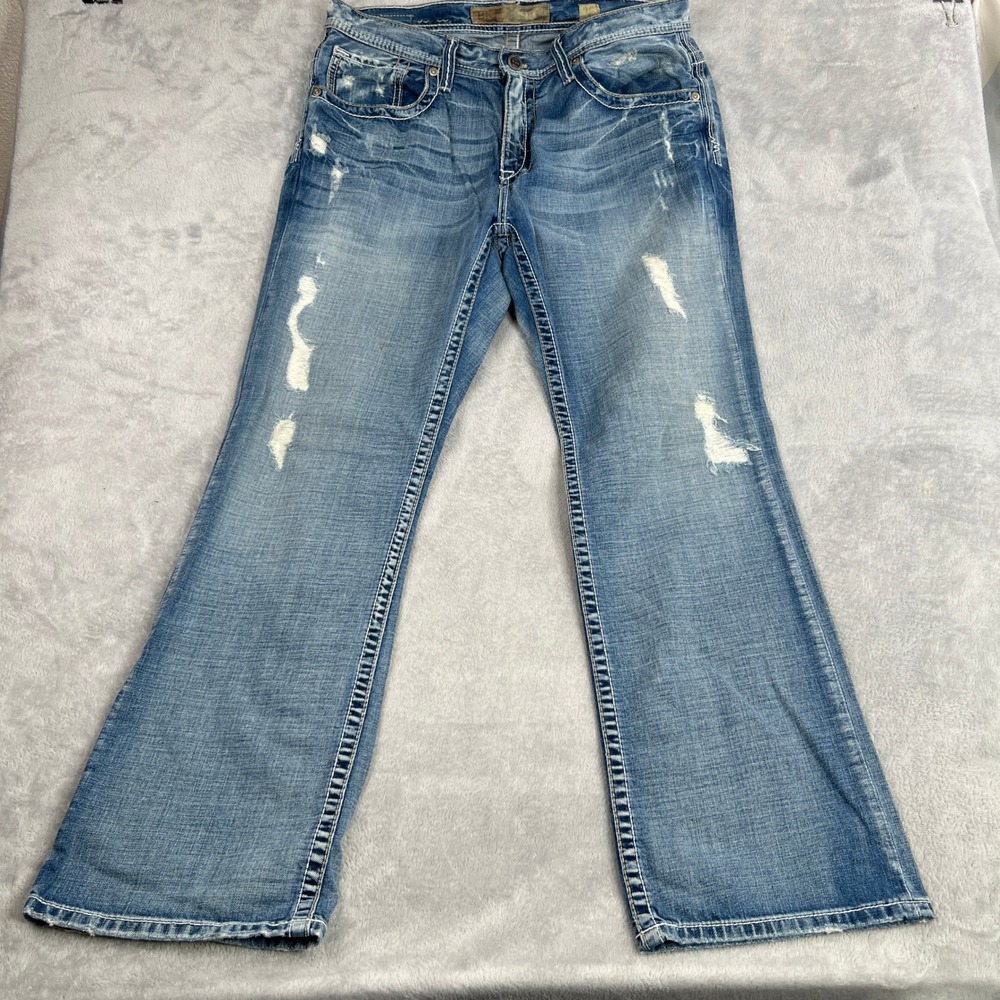 BKE Derek Distressed Relaxed Straight Jeans 36 Blue Men Y2K Wide Leg Denim